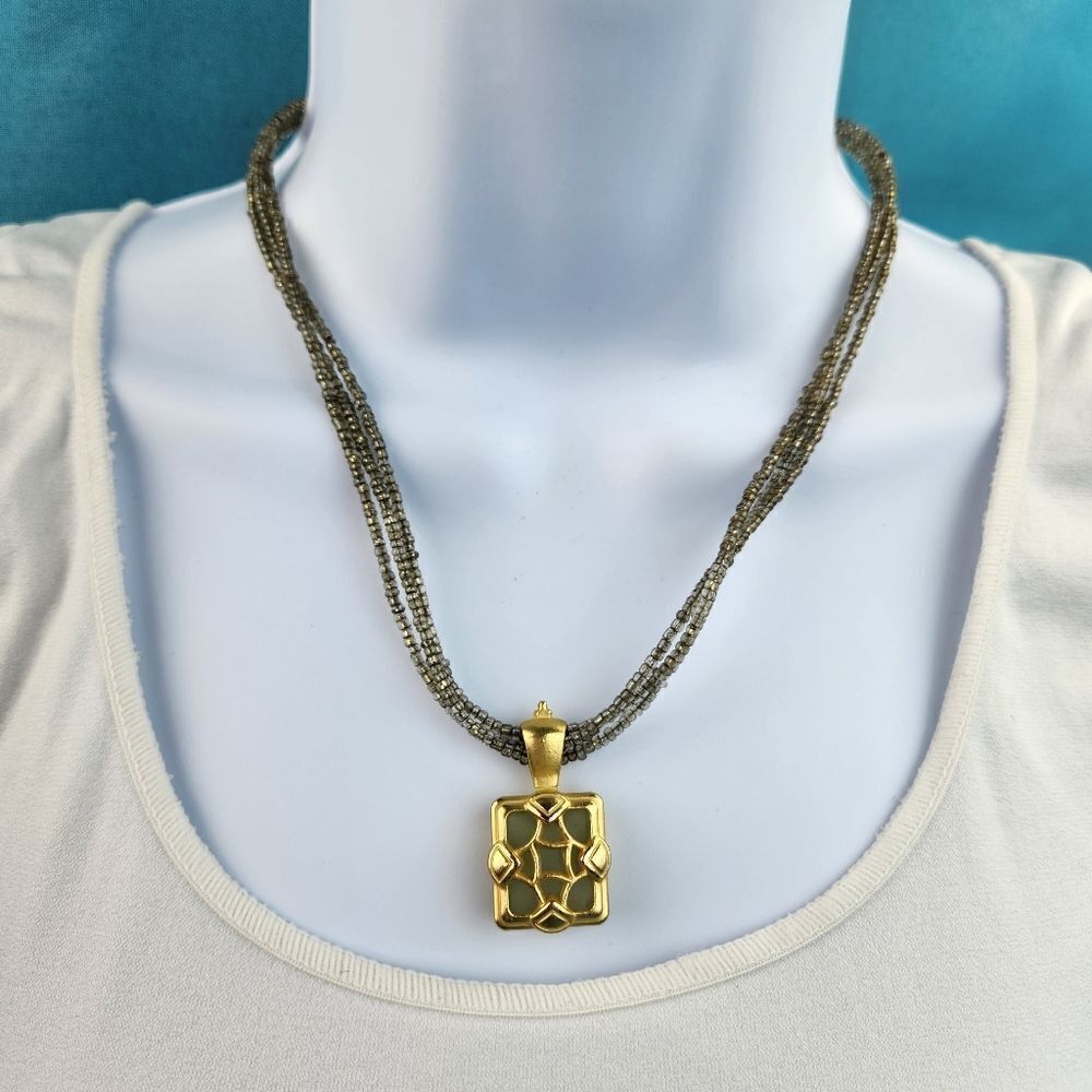 🔺️George Sage Beaded Three Strand Reversible Necklace w/Pendant